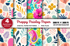 Bright Preppy Paisley Digital Paper PNG Product Image 1