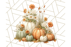 Pumpkin Clipart with Fall Flowers PNG Autumn Illustration Product Image 3
