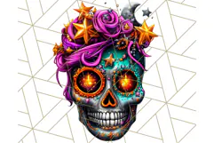 Bright Sugar Skull PNG Clipart, Halloween Colorful Skull Png Product Image 3