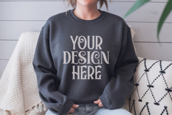 Dark Heather Gildan 18000 Crewneck Lifestyle Mockup, Gildan Product Image 1