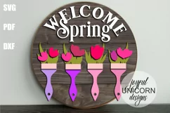 Welcome Spring Sign SVG | Floral Door Hanger SVG Product Image 2