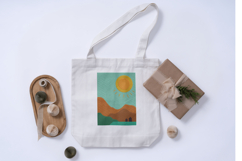 Sunny Mountain Landscape Minimalist Pillow Design Product Image 7