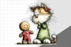 Christmas Cat PNG, Whimsical Cat Clipart Product Image 2