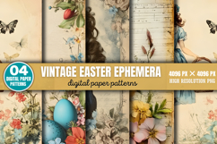 Vintage Easter Ephemera Digital Paper PNG Product Image 1