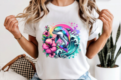 Tropical Dolphin PNG, Floral Ocean Wave Summer Sublimation Product Image 6