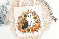 Retro Halloween Ghost And Cat Png, Floral Halloween Png. Product Image 7