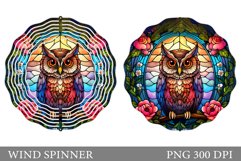 Owl Spinner Sublimation. Stained Glass Owl Wind Spinner Product Image 1
