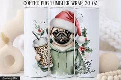 Cute Pug Coffee Tumbler Wrap|Sublimation PNG. Product Image 1