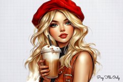 Coffee Shop Girls Clipart Bundle PNG Product Image 10
