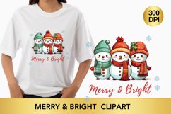 Christmas snowman clipart, Merry &amp; Bright sublimatin Product Image 1