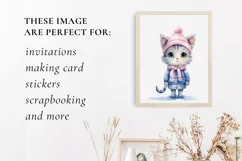 Winter Cute Pink Cat Watercolor Sublimation PNG Product Image 3