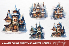 Watercolor Christmas Winter Houses Clipart Product Image 1