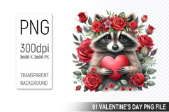 Valentine&#039;s Cute Raccoon Clipart PNG, Digital Download File Product Image 1