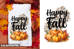Happy Fall Pumpkin &amp; Leaves Sublimation Towel PNG Product Image 1