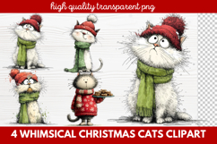 4 Whimsical Christmas Cats Clipart | Cute Holiday Cat PNG Product Image 1