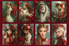 Vintage Red Green Christmas Digital Paper Bundle, A4 size Product Image 4