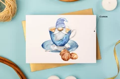Watercolor gnome in a mug of tea with cookies, Gnome PNG Product Image 7
