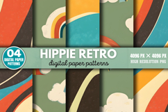Hippie Retro Digital Paper Background Bundle PNG Product Image 8