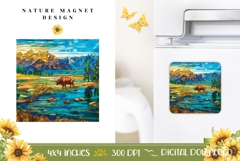 Stained Glass Bison Magnet Template, Nature Magnet Print Product Image 1