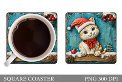 Christmas Cat Coaster Design. Christmas Coaster Sublimation Product Image 1