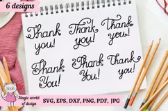Thank you calligraphy hand lettering cut file svg pdf png Product Image 5