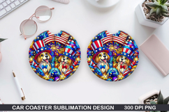 Dog Car Coaster Sublimation, 4th Of July Coaster PNG Design Product Image 1