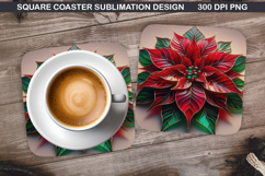 Poinsettias Coaster Sublimation, Christmas Coaster PNG Product Image 1