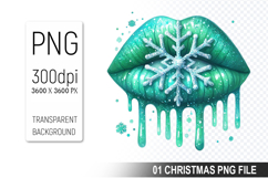 Watercolor Christmas Lips Clipart PNG Bundle, Festive Lips Product Image 5