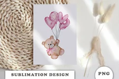 Watercolor Teddy Bear with balloon PNG Product Image 7