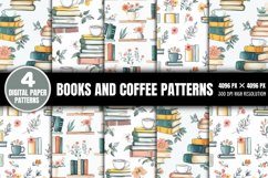 Books and Coffee Digital Paper Patterns PNG Product Image 1