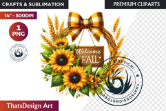 Sunflower Autumn Wreath - Rustic Farmhouse Harvest PNG Product Image 1