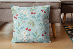 Cherry Floral Seamless Pattern Bundle, Blue Gingham Cherry Product Image 7