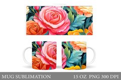 Roses Mug Sublimation. Flowers Mug Wrap Design Product Image 1
