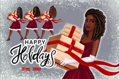 African American Christmas girl with gift clipart PNG Product Image 1