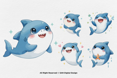 15 Bundle Watercolor Cute Shark Ocean Sea Baby Predator Kids Product Image 7