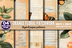 Orange Floral Patchwork Collages Sheets Digital Paper PNG Product Image 1