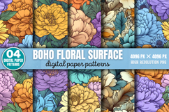 Boho Floral Surface Patterns Digital Paper Background PNG Product Image 1