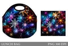 Shimmer Snowflakes Lunch Bag. Colorful Snowflakes Lunch Bag Product Image 1