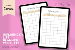 Influencer List Planner Template Editable Canva Influencer Product Image 1