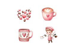 Valentine&#039;s Day Coffee Watercolor Clipart Product Image 7