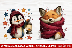 Whimsical Cozy Winter Animals Clipart | Cute Snowy Forest Product Image 1