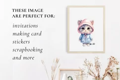 Winter Cute Pink Cat Watercolor Sublimation PNG Product Image 3