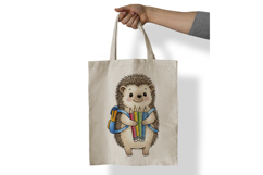 Cute Hedgehog with Backpack Holding Crayons Watercolor PNG Product Image 6