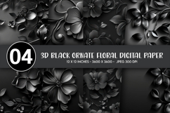 3D Black Ornate Floral Digital Paper Product Image 1