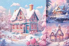 Dreamy winter pastel forest cottage house printable images Product Image 4