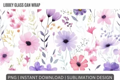 16oz Libbey Glass Can Tumbler Watercolor Flowers Sublimation Product Image 2