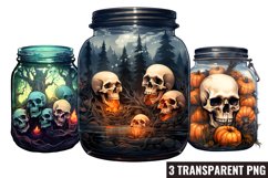 Halloween In Jar Watercolor Clipart, Halloween View Product Image 1