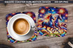 Unicorn Coaster Sublimation, 4th Of July Coaster PNG Design Product Image 1