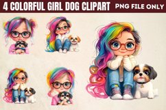 Colorful Girl Dog Clipart PNG Product Image 1