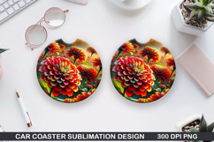 Flower Car Coaster Sublimation| Summer Flowers Coaster PNG Product Image 1